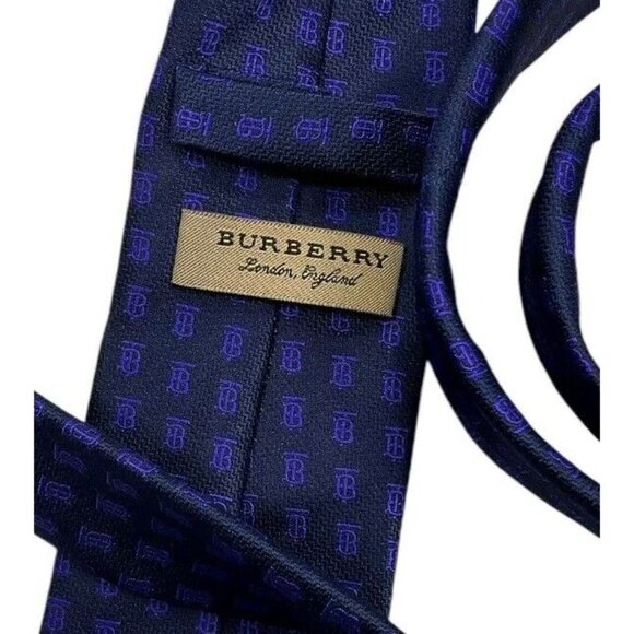 NWOT BURBERRY Men's 100% Silk Necktie LUXURY Navy Purple Monogram Logo W:2.7" - Picture 2 of 5
